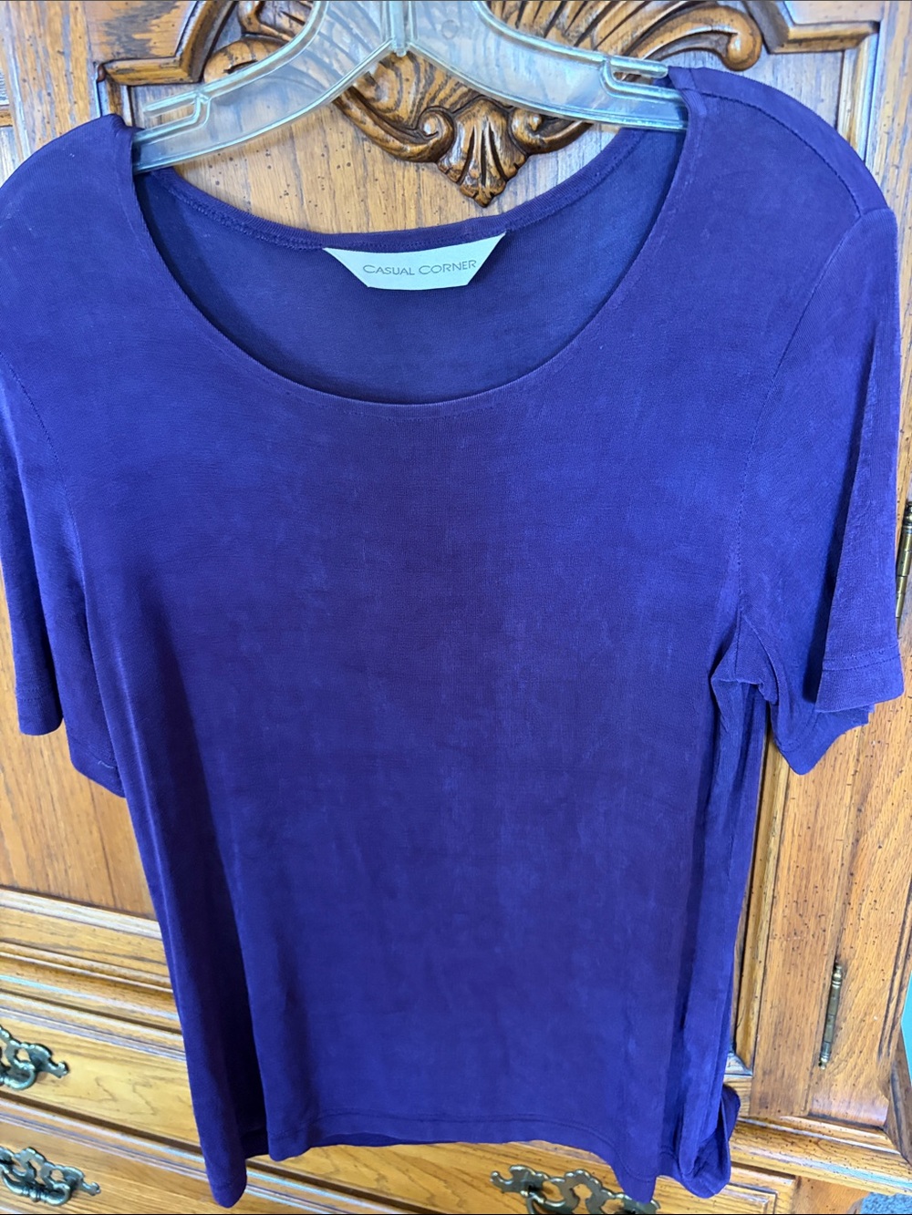 Casual Corner Deep Purple Short-Sleeve Scoop Neck Tee